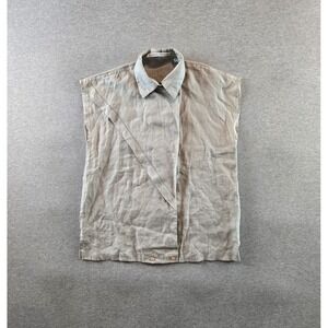 Shamask Original Shirt Womens M Grey 100% Linen Sleeveless Made USA Asymmetrical
